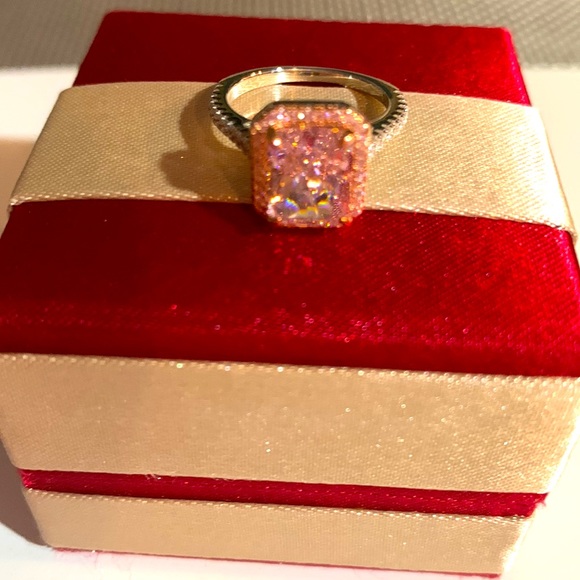 Luxurious Pink Sapphire Halo Radiant Cut Engagement Ring Maxine Sz 5 - Picture 9 of 16